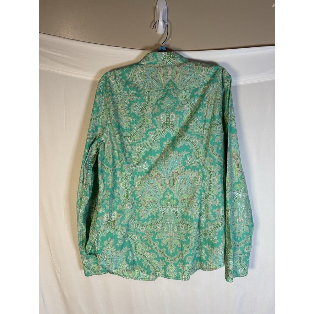 J.Crew Collection Womens 12 Green Paisley Long Sleeve Button Down Shirt Top - Picture 2 of 9